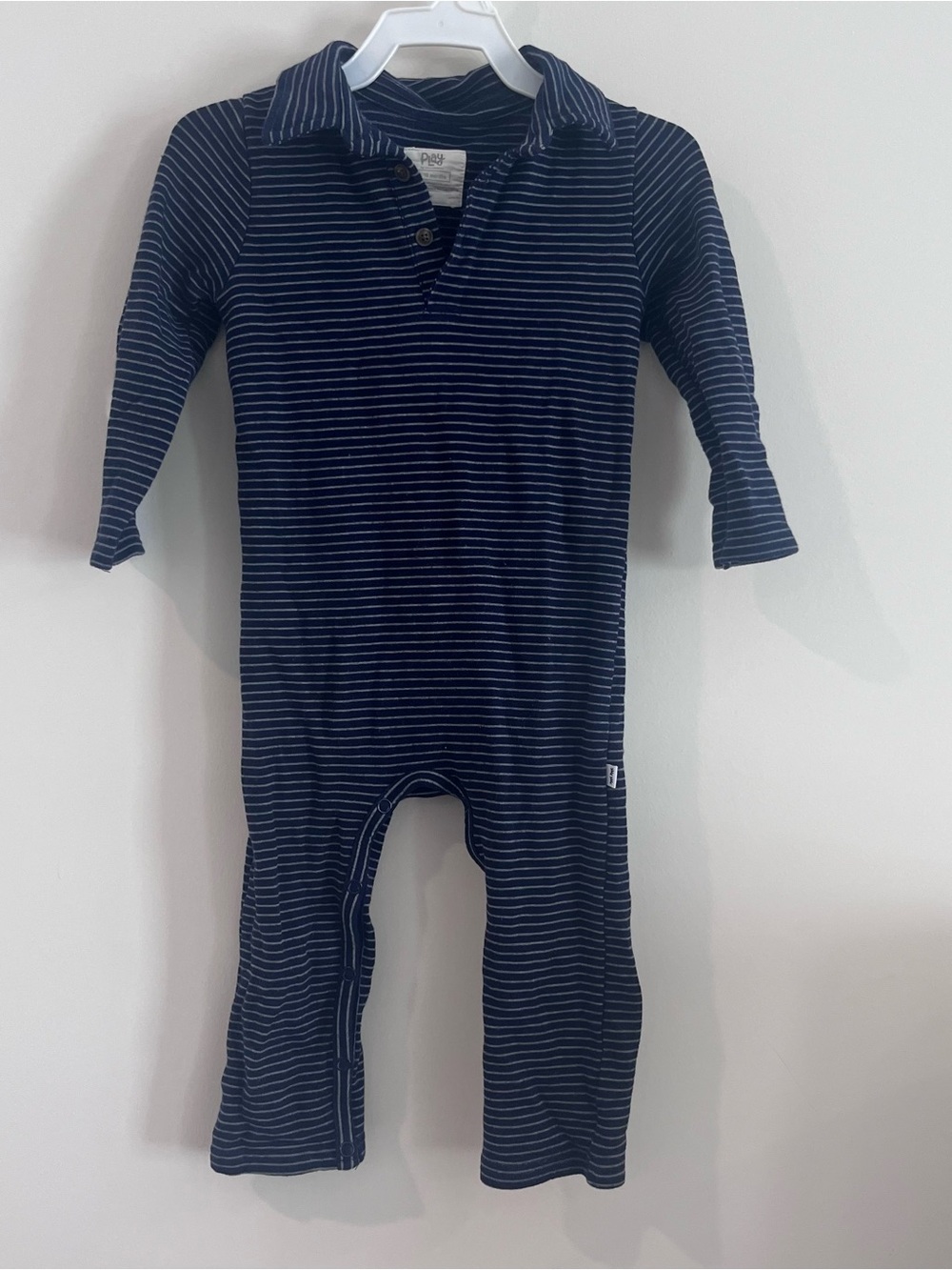 Little Sleepies Baby Boy Collared Long Romper Bamboo Navy Striped 12-18m Fall